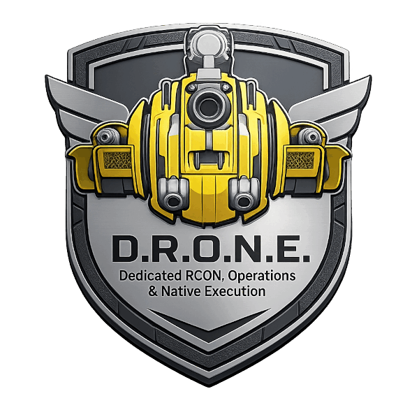 D.R.O.N.E. Logo: Dedicated RCON, Operations & Native Execution